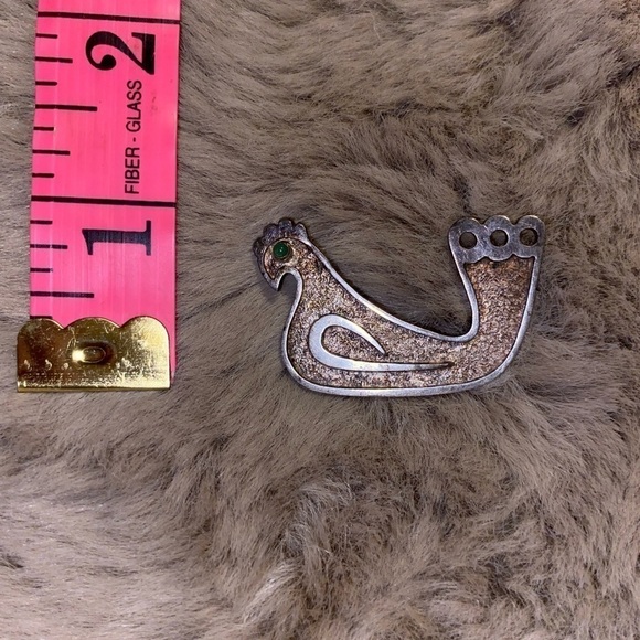 VTG Equador 925 Silver Bird Chicken Brooch w Stone eye 2” - Picture 2 of 4